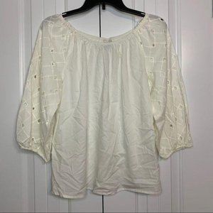 A New Day Ivory Cotton Cutout Blouse NWOT